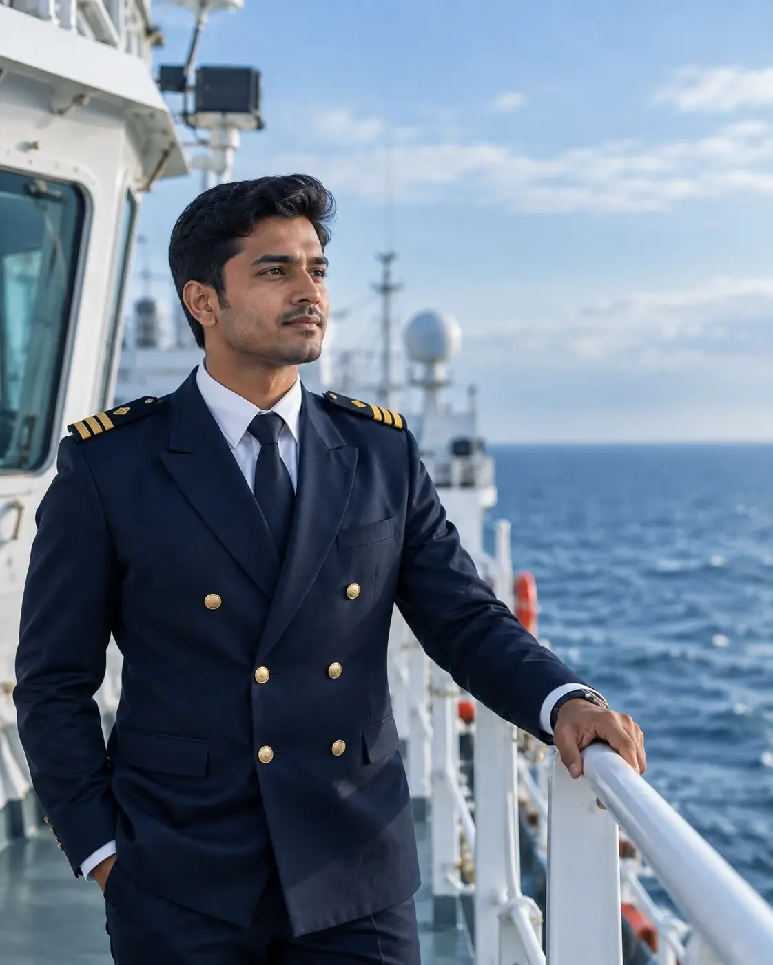 Seafarers on the deck of a ship at sea